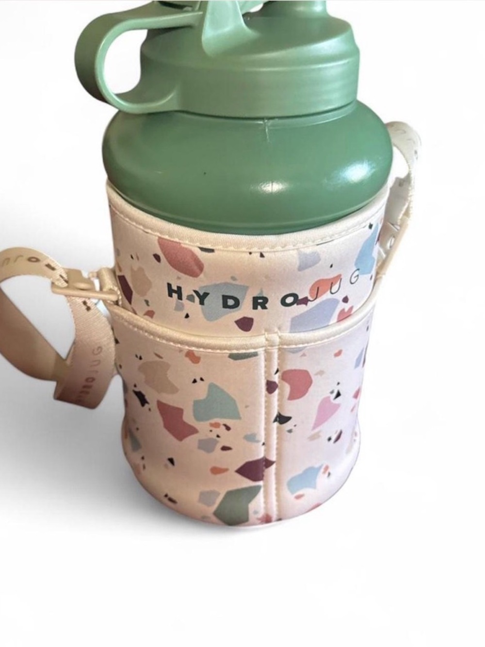 HydroJug Green Bottle with Terrazzo Sleeve and Strap